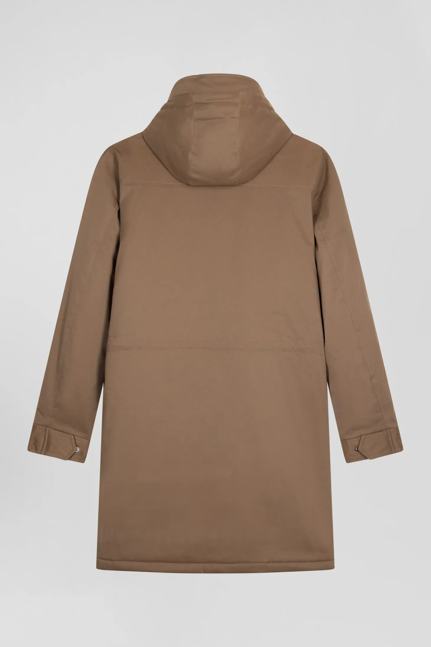 Parka longue à capuche en nylon marron
