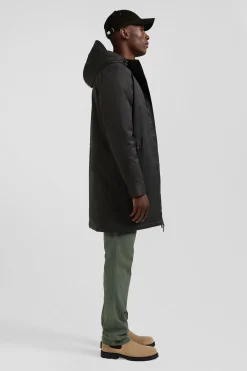 Parka longue à capuche en nylon kaki