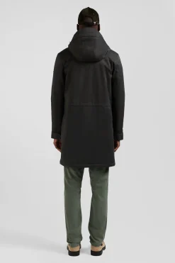Parka longue à capuche en nylon kaki