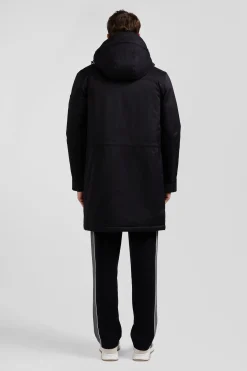 Parka longue à capuche en nylon noir