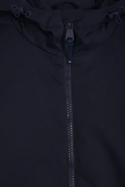 Parka longue à capuche en nylon bleu marine