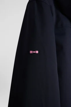 Parka longue à capuche en nylon bleu marine