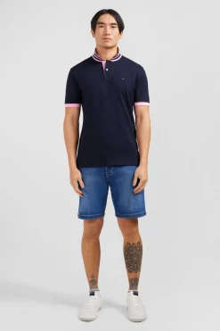 Polo bleu marine en coton pima avec détails contrastés