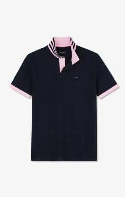 Polo bleu marine en coton pima avec détails contrastés