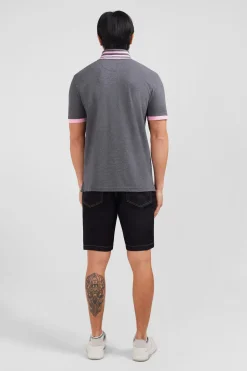 Polo gris en coton pima avec détails contrastés