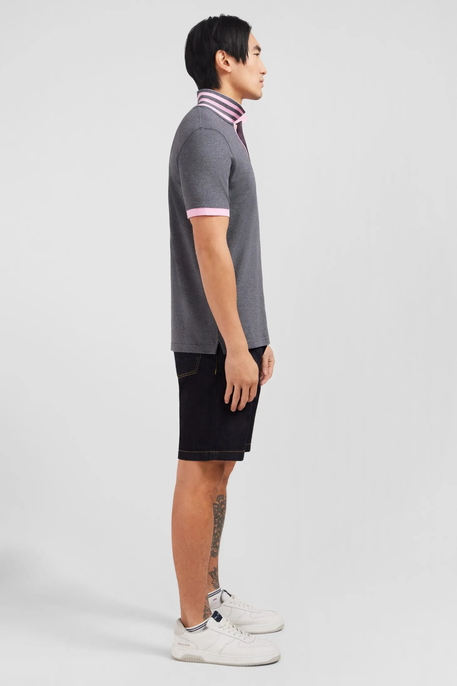 Polo gris en coton pima avec détails contrastés