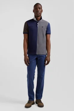 Polo manches courtes colorblock en piqué coton gris coupe Regular