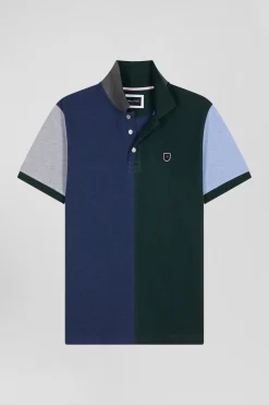 Polo manches courtes colorblock en piqué coton vert coupe Regular