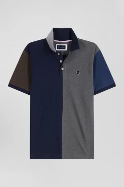 Polo manches courtes colorblock en piqué coton gris coupe Regular