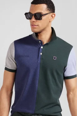 Polo manches courtes colorblock en piqué coton vert coupe Regular