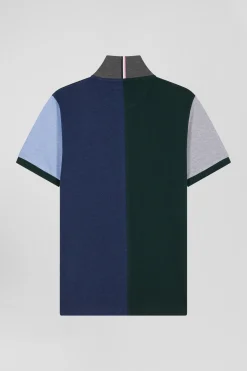 Polo manches courtes colorblock en piqué coton vert coupe Regular