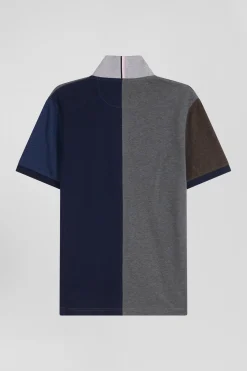 Polo manches courtes colorblock en piqué coton gris coupe Regular