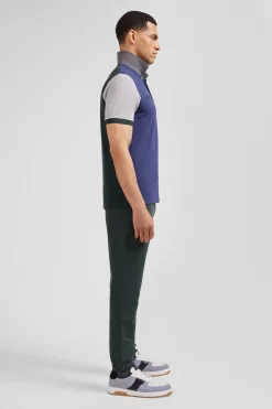Polo manches courtes colorblock en piqué coton vert coupe Regular
