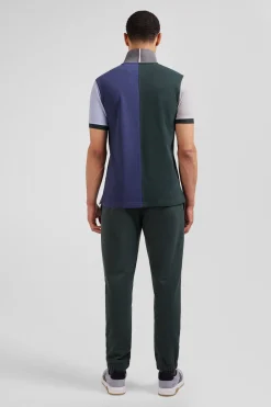 Polo manches courtes colorblock en piqué coton vert coupe Regular