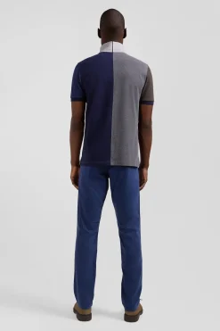 Polo manches courtes colorblock en piqué coton gris coupe Regular