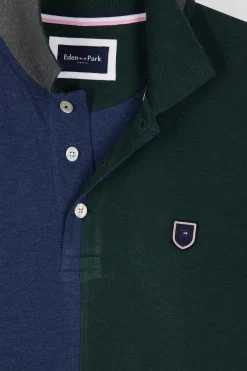 Polo manches courtes colorblock en piqué coton vert coupe Regular