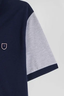Polo manches courtes colorblock en piqué coton bleu marine coupe Regular