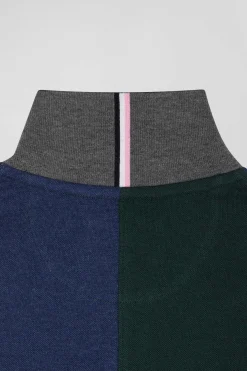 Polo manches courtes colorblock en piqué coton vert coupe Regular