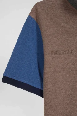 Polo manches courtes colorblock en piqué coton bleu marine coupe Regular