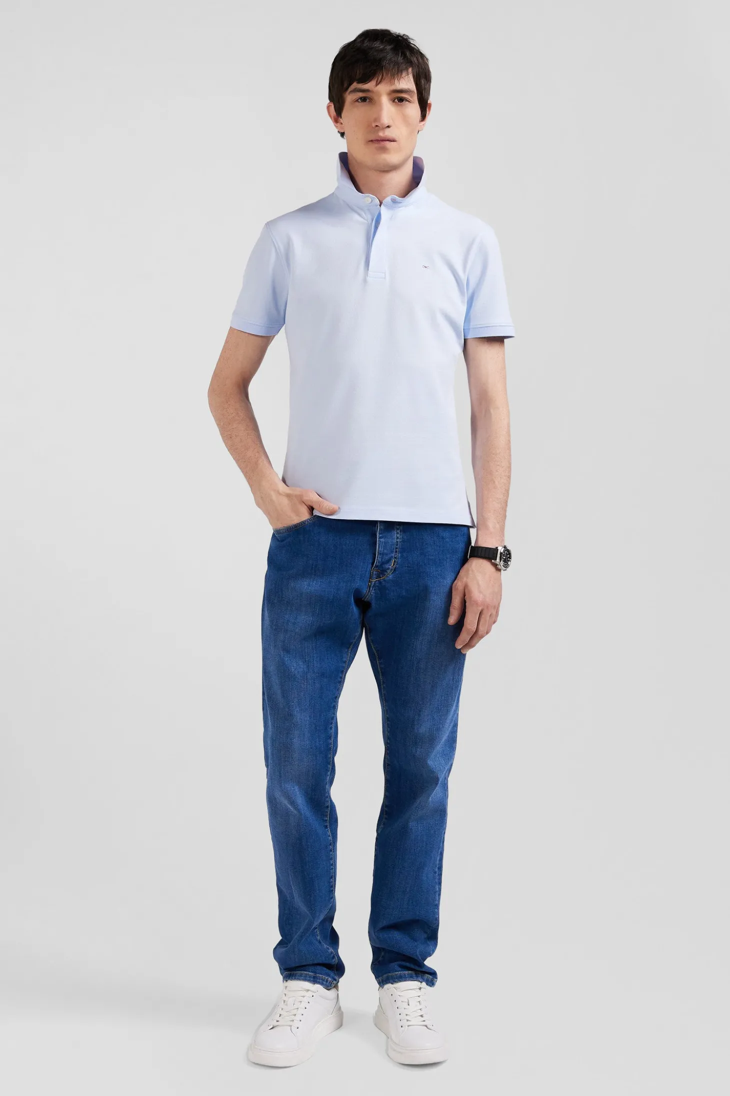 Polo manches courtes en coton stretch ciel coupe Slim