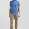 Polo manches courtes en coton stretch bleu coupe Slim