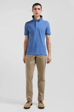 Polo manches courtes en coton stretch bleu coupe Slim