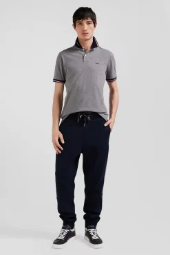 Polo manches courtes en coton stretch gris col jacquard Eden Park coupe Slim