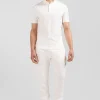 Polo manches courtes en coton stretch écru coupe Slim