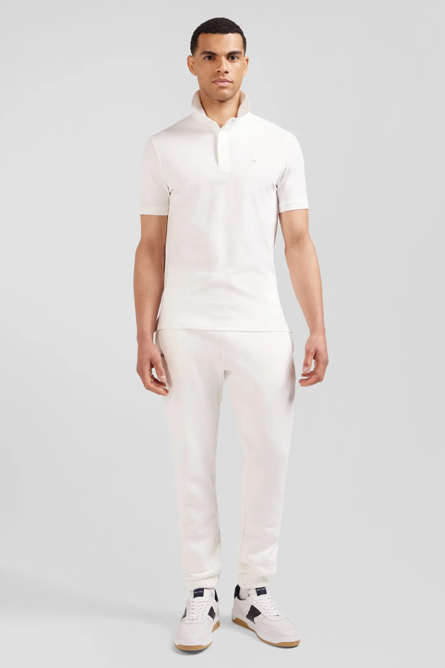 Polo manches courtes en coton stretch écru coupe Slim