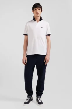 Polo manches courtes en coton stretch blanc col jacquard Eden Park coupe Slim