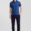 Polo manches courtes en coton stretch bleu foncé coupe Slim