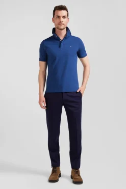 Polo manches courtes en coton stretch bleu foncé coupe Slim