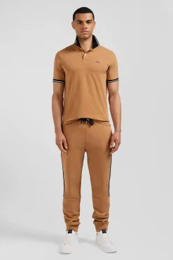Polo manches courtes en coton stretch camel col jacquard Eden Park coupe Slim