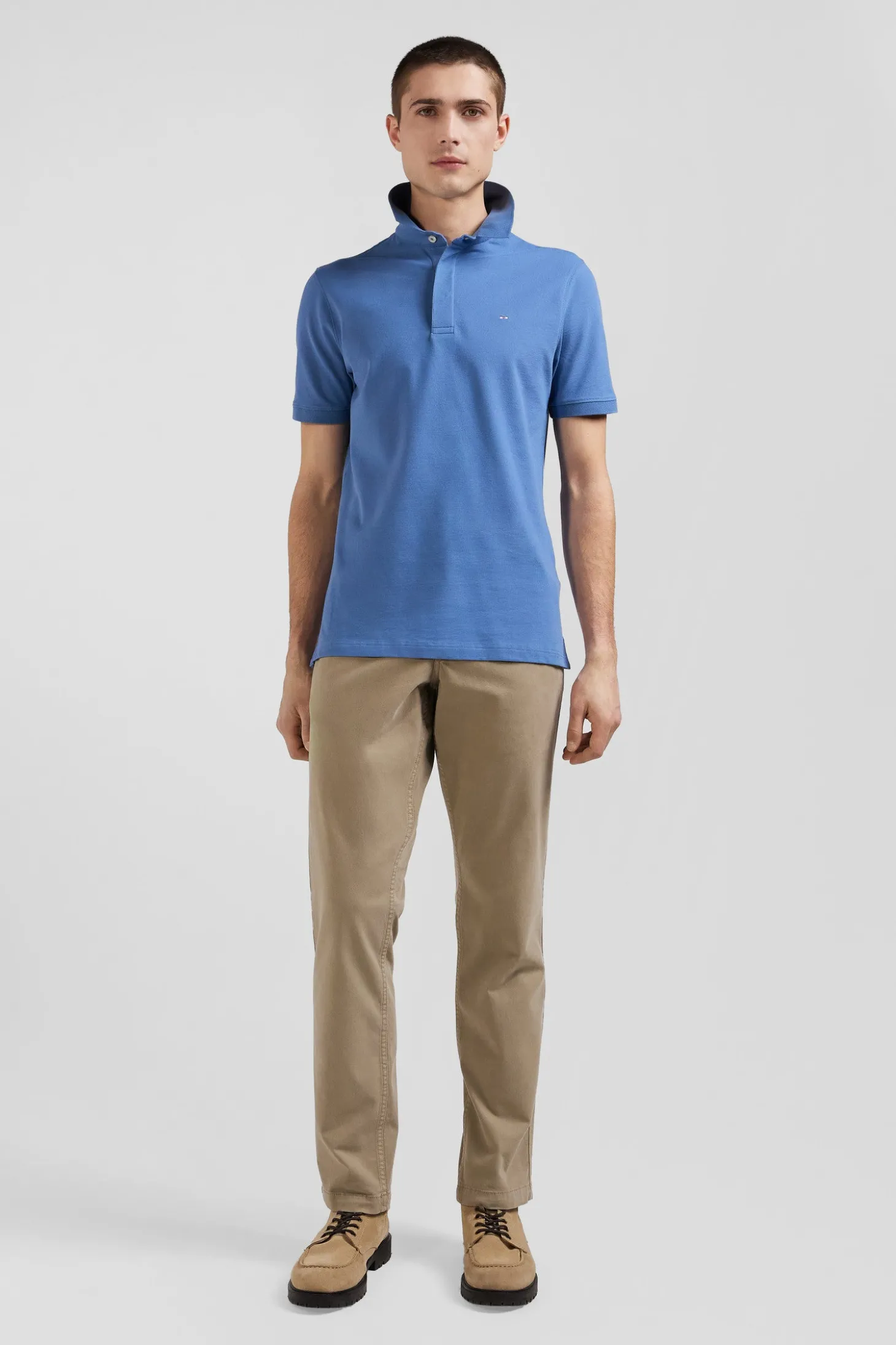 Polo manches courtes en coton stretch bleu coupe Slim