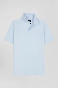 Polo manches courtes en coton stretch ciel coupe Slim