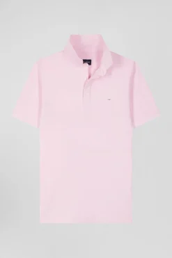 Polo manches courtes en coton stretch rose coupe Slim