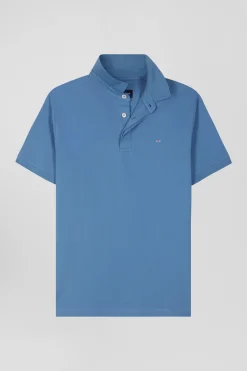 Polo manches courtes en coton stretch bleu coupe Slim