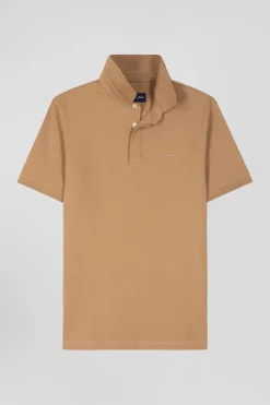 Polo manches courtes en coton stretch camel coupe Slim