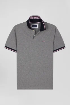 Polo manches courtes en coton stretch gris col jacquard Eden Park coupe Slim
