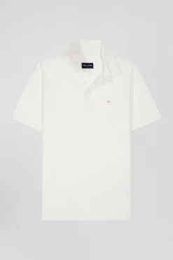 Polo manches courtes en coton stretch écru coupe Slim