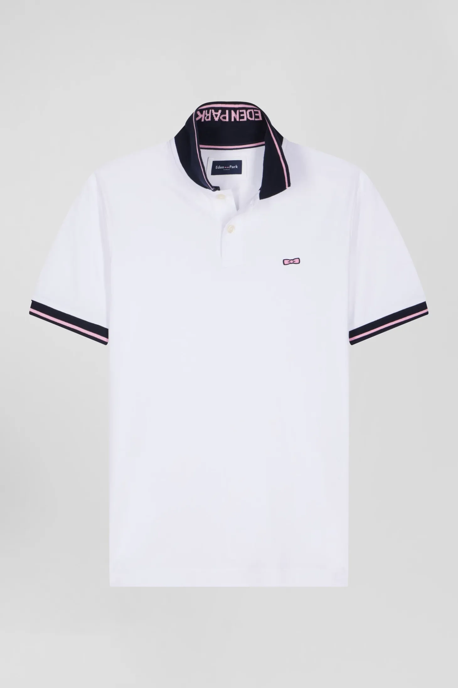Polo manches courtes en coton stretch blanc col jacquard Eden Park coupe Slim
