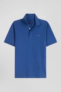 Polo manches courtes en coton stretch bleu foncé coupe Slim
