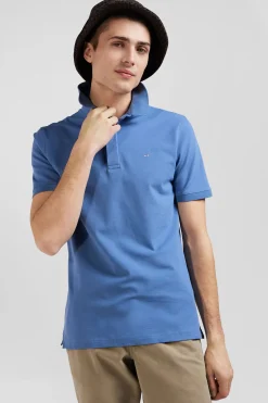 Polo manches courtes en coton stretch bleu coupe Slim
