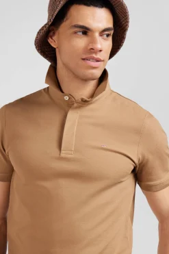 Polo manches courtes en coton stretch camel coupe Slim