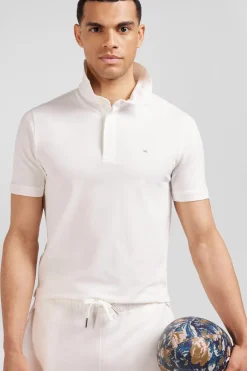 Polo manches courtes en coton stretch écru coupe Slim