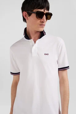 Polo manches courtes en coton stretch blanc col jacquard Eden Park coupe Slim