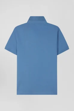Polo manches courtes en coton stretch bleu coupe Slim