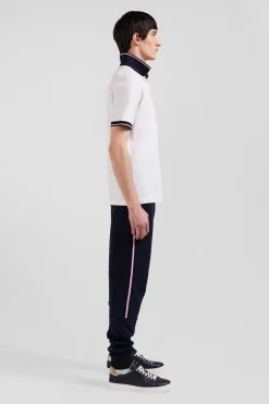Polo manches courtes en coton stretch blanc col jacquard Eden Park coupe Slim