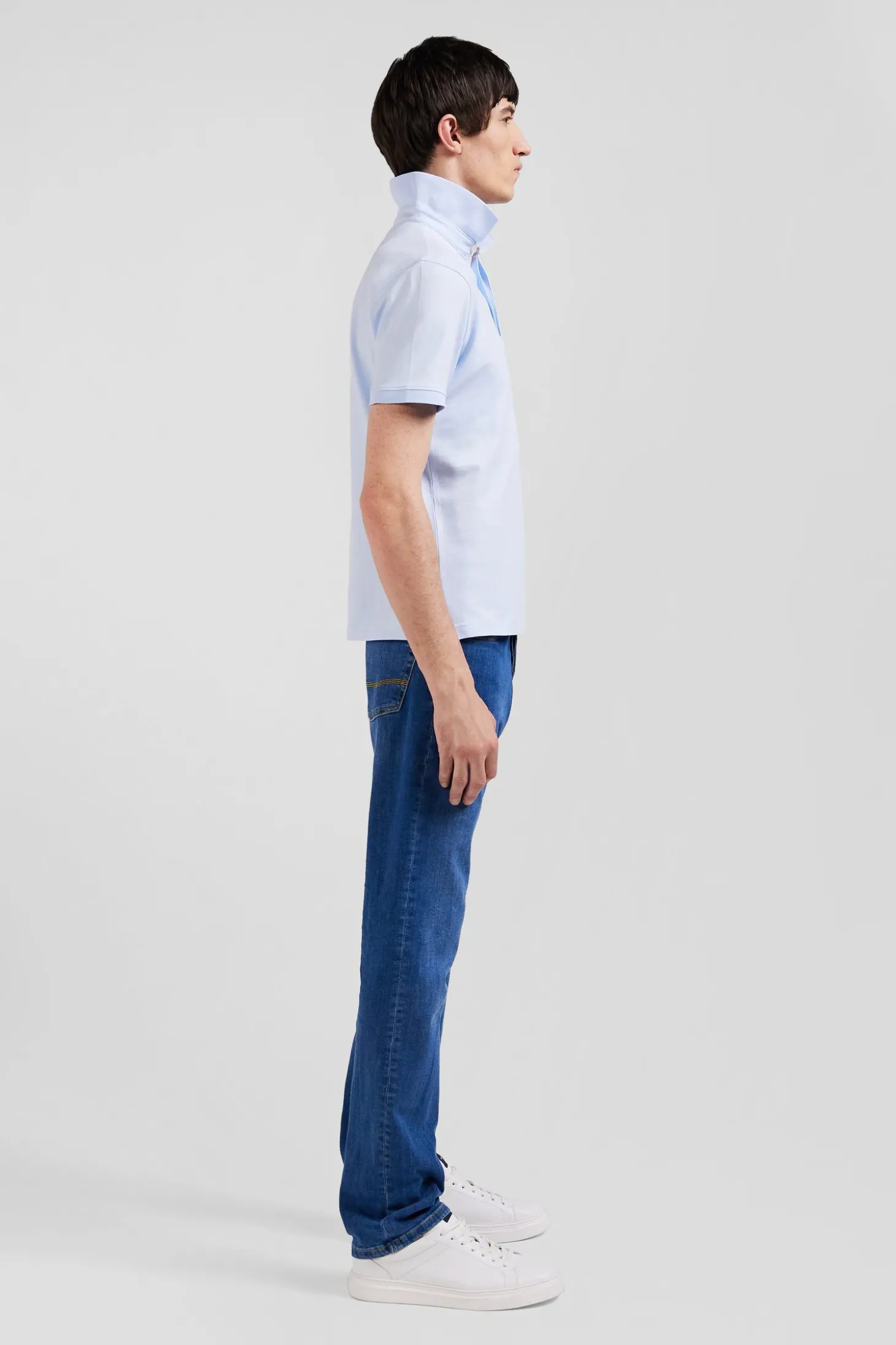 Polo manches courtes en coton stretch ciel coupe Slim