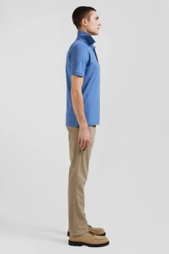 Polo manches courtes en coton stretch bleu coupe Slim
